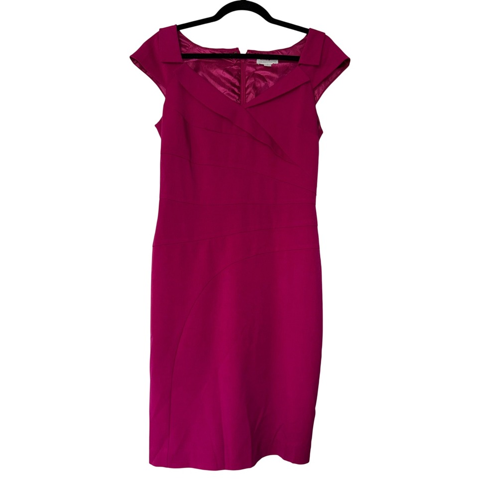 New York & Company Magenta Pink Portrait Neck Sheath Dress Cap Sleeve Size 6